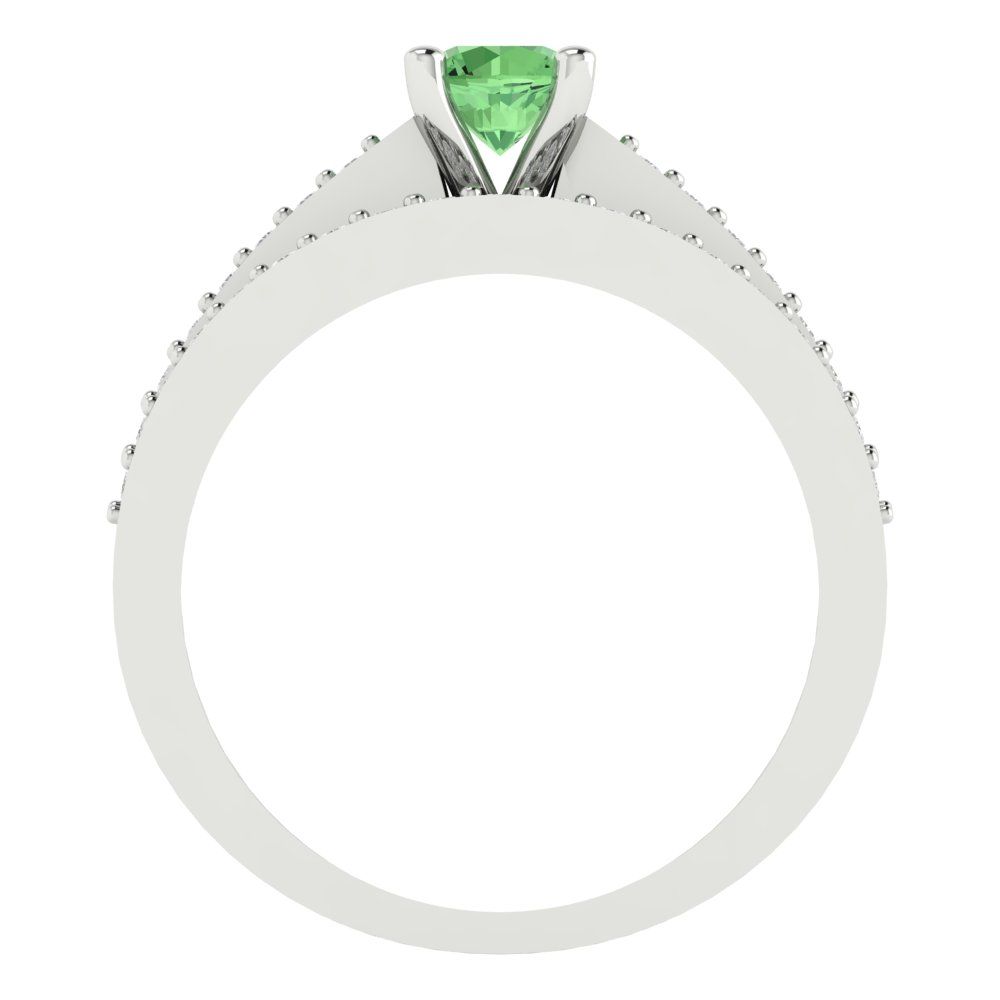 0.86 cttw Round Cut Simulated Green Diamond Bridal Set - Solid White Gold Engagement Ring & Wedding Band