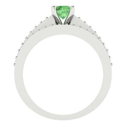 0.86 cttw Round Cut Simulated Green Diamond Bridal Set - Solid White Gold Engagement Ring & Wedding Band