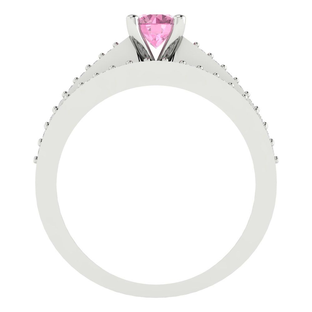 0.86 cttw Round Cut Simulated Pink Diamond Bridal Set - Solid White Gold Engagement Ring & Wedding Band