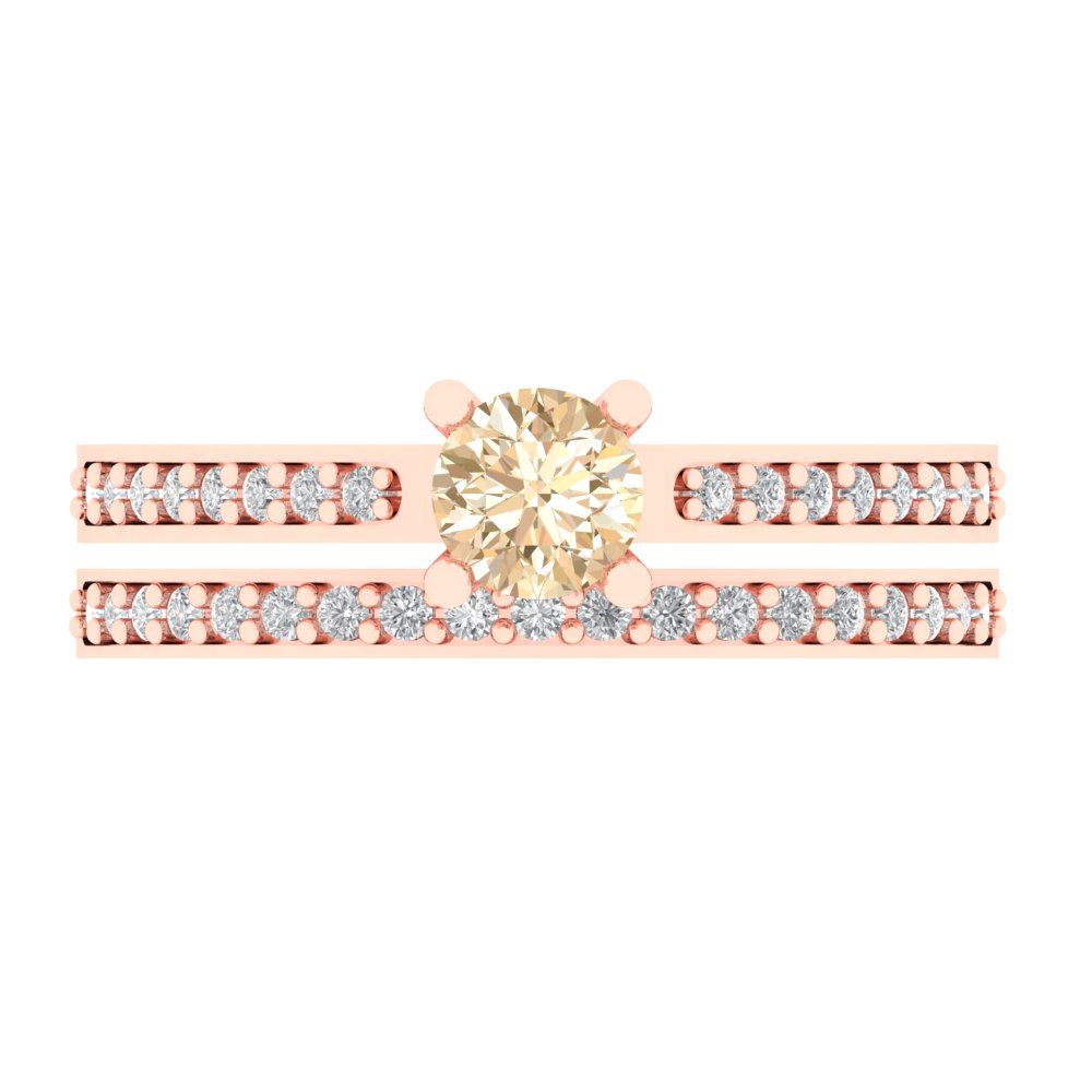 0.86 cttw Round Cut Natural Morganite Bridal Set - Solid Rose Gold Engagement Ring & Wedding Band