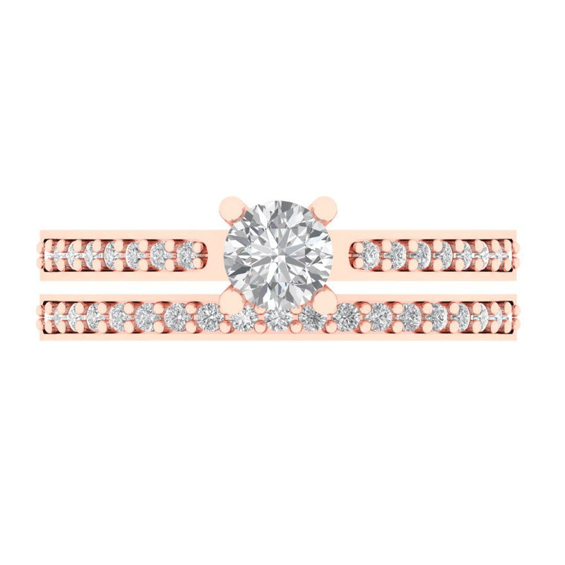 0.85 ct Brilliant Round Cut Natural Diamond Stone Clarity SI1-2 Color G-H Rose Gold Solitaire with Accents Bridal Set