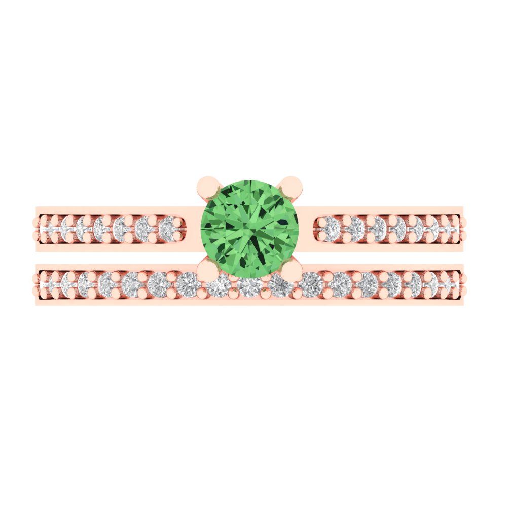0.86 cttw Round Cut Simulated Green Diamond Bridal Set - Solid Rose Gold Engagement Ring & Wedding Band