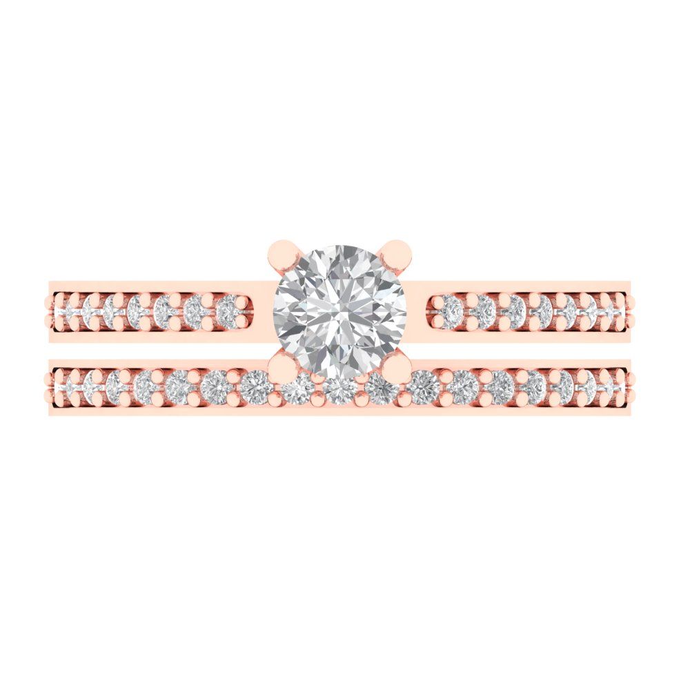 0.86 cttw Round Cut White Sapphire Bridal Set - Solid Rose Gold Engagement Ring & Wedding Band