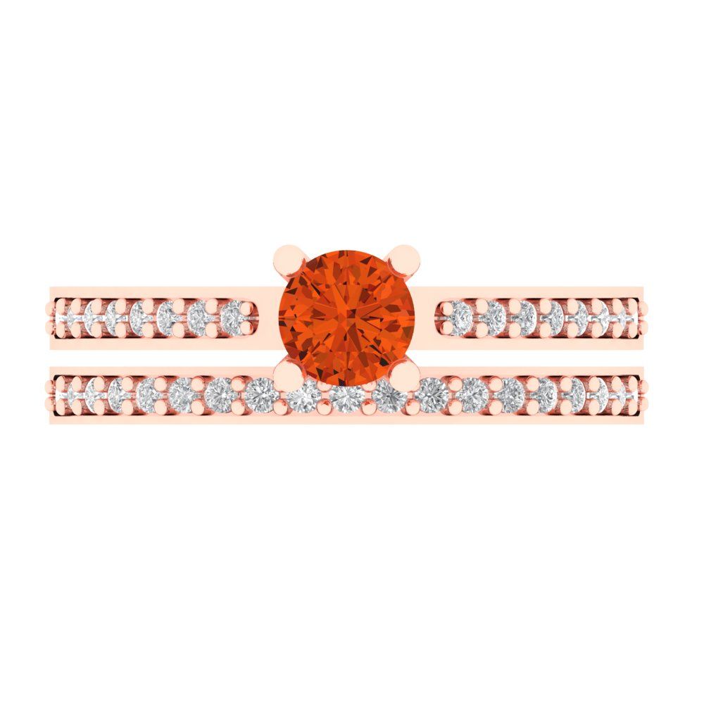 0.86 cttw Round Cut Simulated Red Diamond Bridal Set - Solid Rose Gold Engagement Ring & Wedding Band
