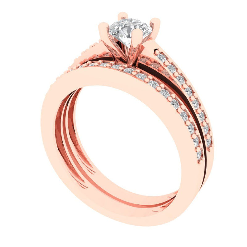 0.85 ct Brilliant Round Cut Clear Simulated Diamond Stone Rose Gold Solitaire with Accents Bridal Set