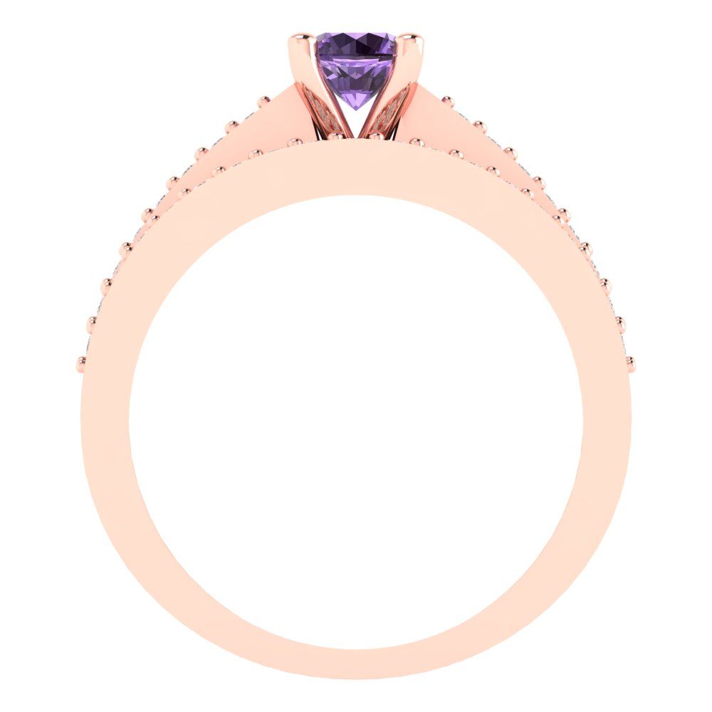 0.86 cttw Round Cut Simulated Alexandrite Bridal Set - Solid Rose Gold Engagement Ring & Wedding Band