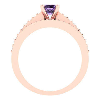 0.86 cttw Round Cut Simulated Alexandrite Bridal Set - Solid Rose Gold Engagement Ring & Wedding Band