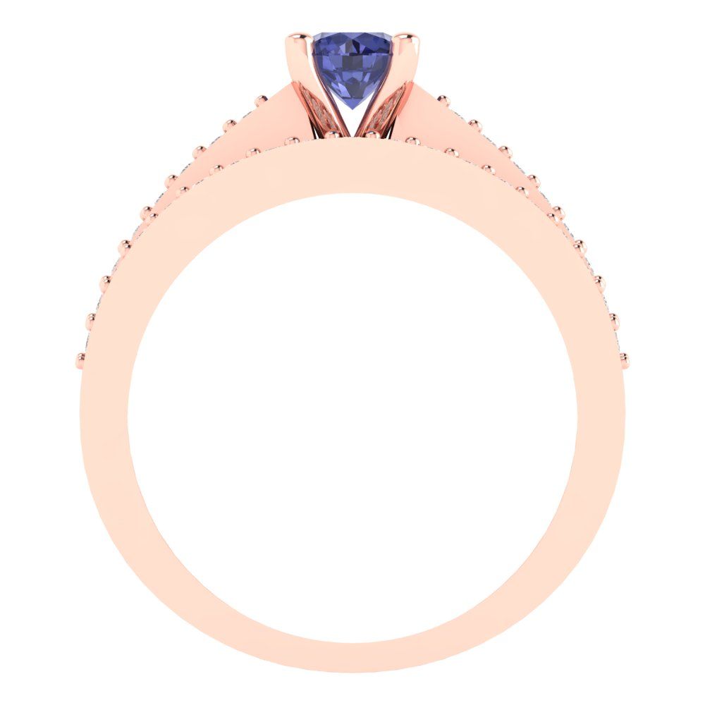 0.86 cttw Round Cut Simulated Tanzanite Bridal Set - Solid Rose Gold Engagement Ring & Wedding Band