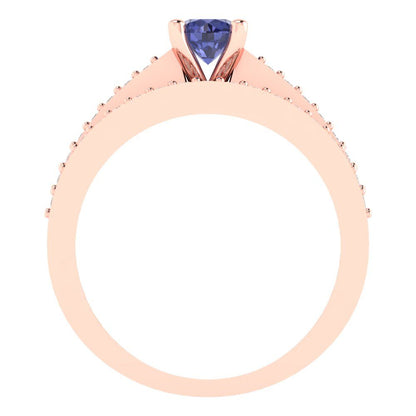 0.86 cttw Round Cut Simulated Tanzanite Bridal Set - Solid Rose Gold Engagement Ring & Wedding Band
