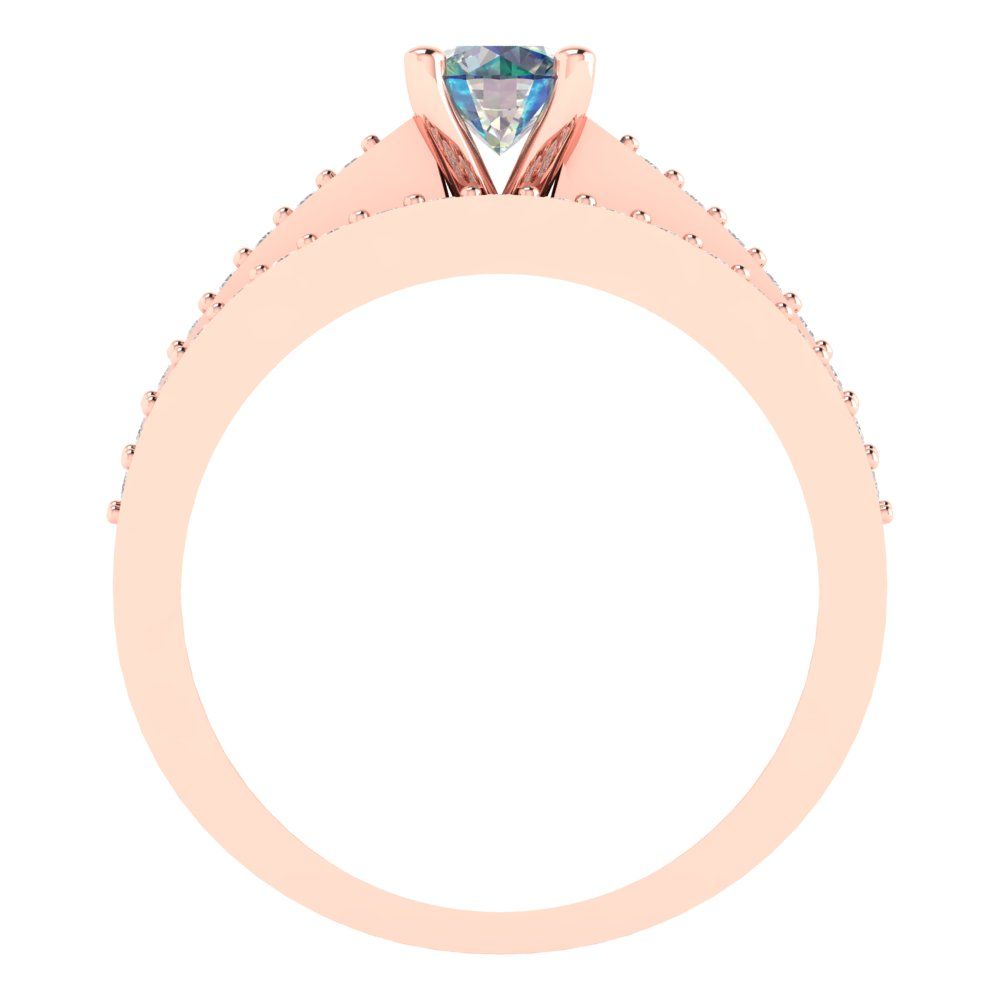 0.86 cttw Round Cut Blue Moissanite Bridal Set - Solid Rose Gold Engagement Ring & Wedding Band