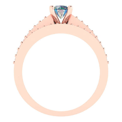 0.86 cttw Round Cut Blue Moissanite Bridal Set - Solid Rose Gold Engagement Ring & Wedding Band