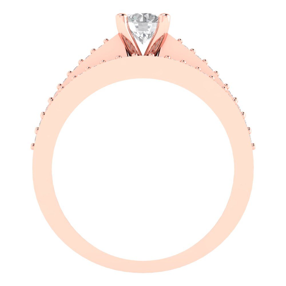 0.86 cttw Round Cut Zirconia Simulated Diamond Bridal Set - Solid Rose Gold Engagement Ring & Wedding Band