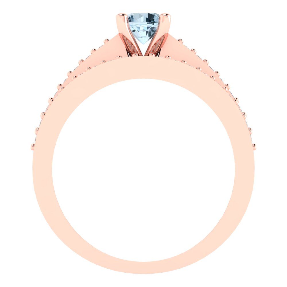 0.86 cttw Round Cut Natural Swiss Blue Topaz Bridal Set - Solid Rose Gold Engagement Ring & Wedding Band