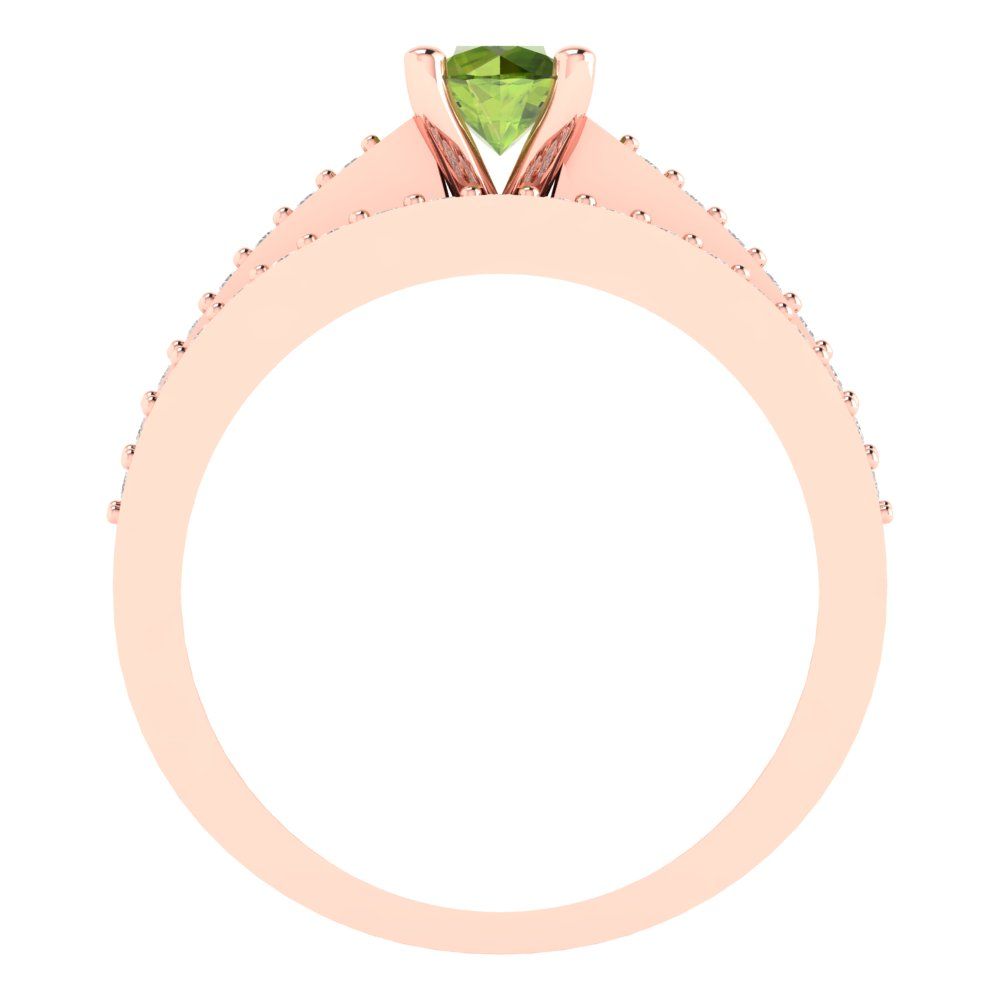 0.86 cttw Round Cut Natural Peridot Bridal Set - Solid Rose Gold Engagement Ring & Wedding Band