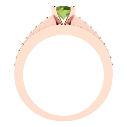 0.86 cttw Round Cut Natural Peridot Bridal Set - Solid Rose Gold Engagement Ring & Wedding Band