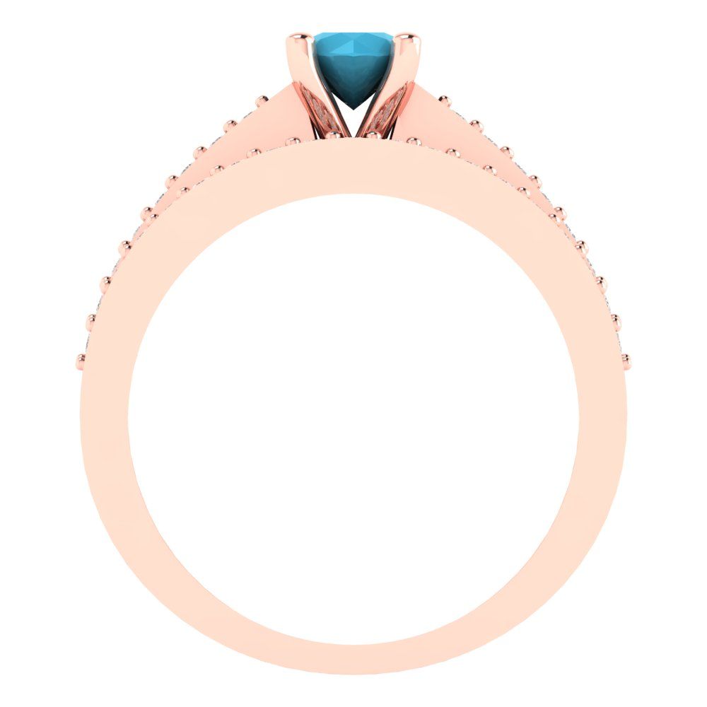 0.86 cttw Round Cut Simulated Turquoise Bridal Set - Solid Rose Gold Engagement Ring & Wedding Band