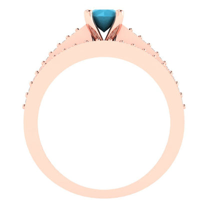 0.86 cttw Round Cut Simulated Turquoise Bridal Set - Solid Rose Gold Engagement Ring & Wedding Band