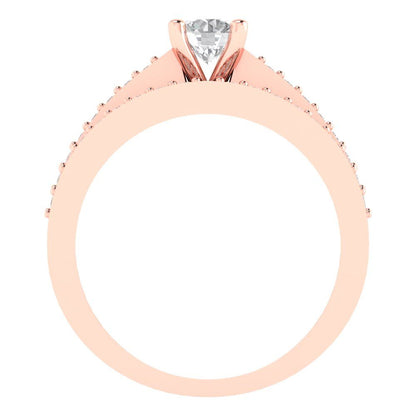 0.86 cttw Round Cut White Sapphire Bridal Set - Solid Rose Gold Engagement Ring & Wedding Band
