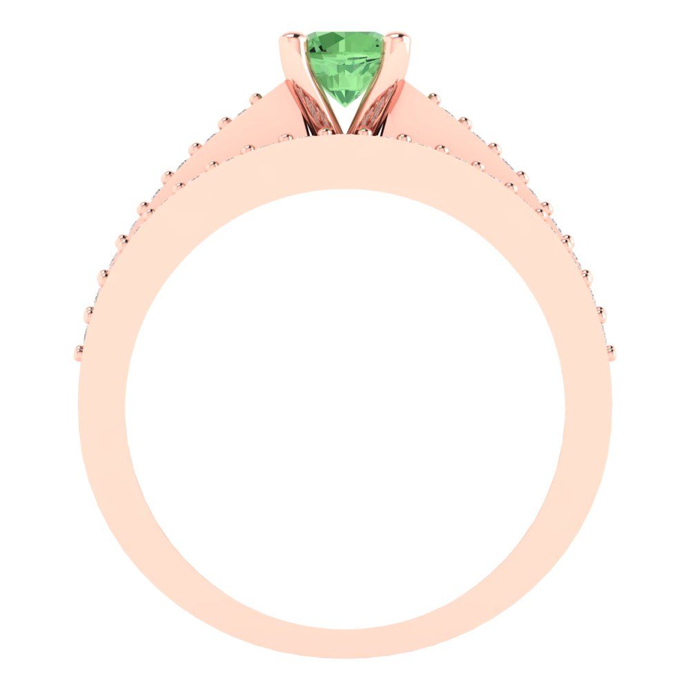 0.86 cttw Round Cut Simulated Green Diamond Bridal Set - Solid Rose Gold Engagement Ring & Wedding Band