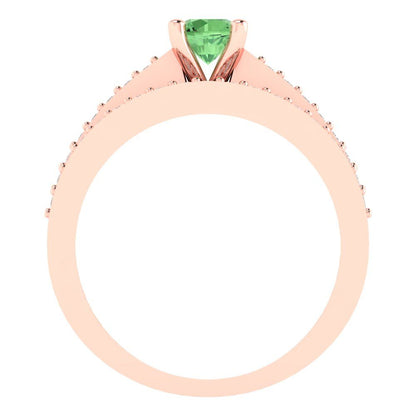 0.86 cttw Round Cut Simulated Green Diamond Bridal Set - Solid Rose Gold Engagement Ring & Wedding Band