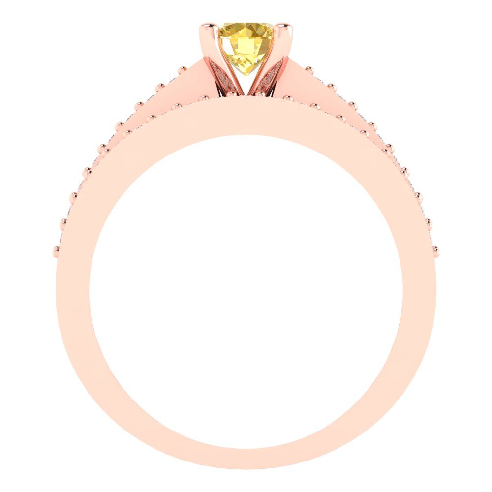 0.86 cttw Round Cut Simulated Yellow Diamond Bridal Set - Solid Rose Gold Engagement Ring & Wedding Band
