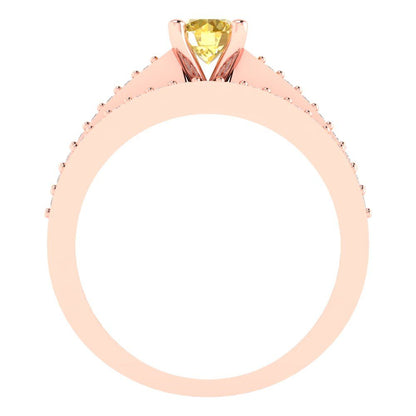 0.86 cttw Round Cut Simulated Yellow Diamond Bridal Set - Solid Rose Gold Engagement Ring & Wedding Band