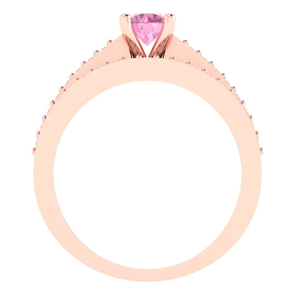 0.86 cttw Round Cut Simulated Pink Diamond Bridal Set - Solid Rose Gold Engagement Ring & Wedding Band