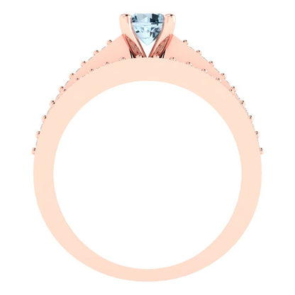 0.86 cttw Round Cut Natural Sky Blue Topaz Bridal Set - Solid Rose Gold Engagement Ring & Wedding Band