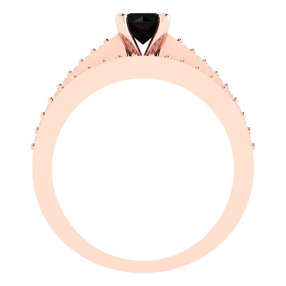 0.86 cttw Round Cut Natural Onyx Bridal Set - Solid Rose Gold Engagement Ring & Wedding Band