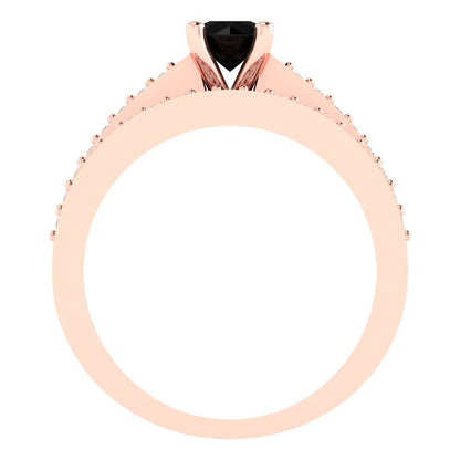 0.86 cttw Round Cut Natural Onyx Bridal Set - Solid Rose Gold Engagement Ring & Wedding Band