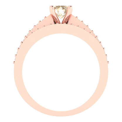 0.86 cttw Round Cut Natural Morganite Bridal Set - Solid Rose Gold Engagement Ring & Wedding Band