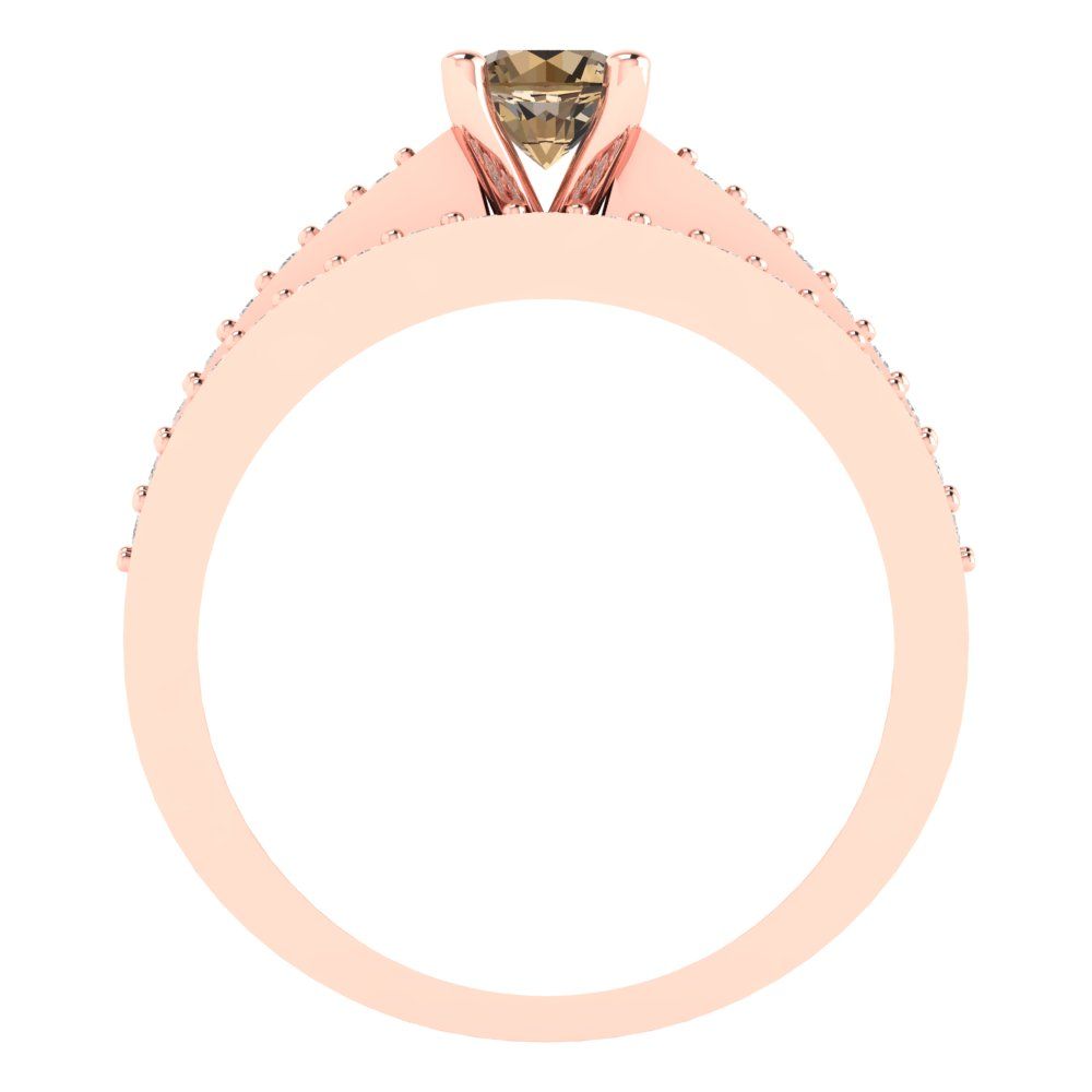 0.86 cttw Round Cut Simulated Champagne Diamond Bridal Set - Solid Rose Gold Engagement Ring & Wedding Band