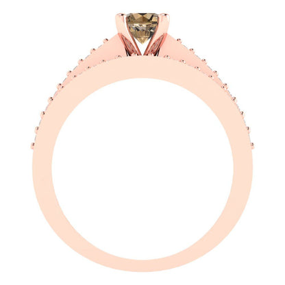 0.86 cttw Round Cut Simulated Champagne Diamond Bridal Set - Solid Rose Gold Engagement Ring & Wedding Band