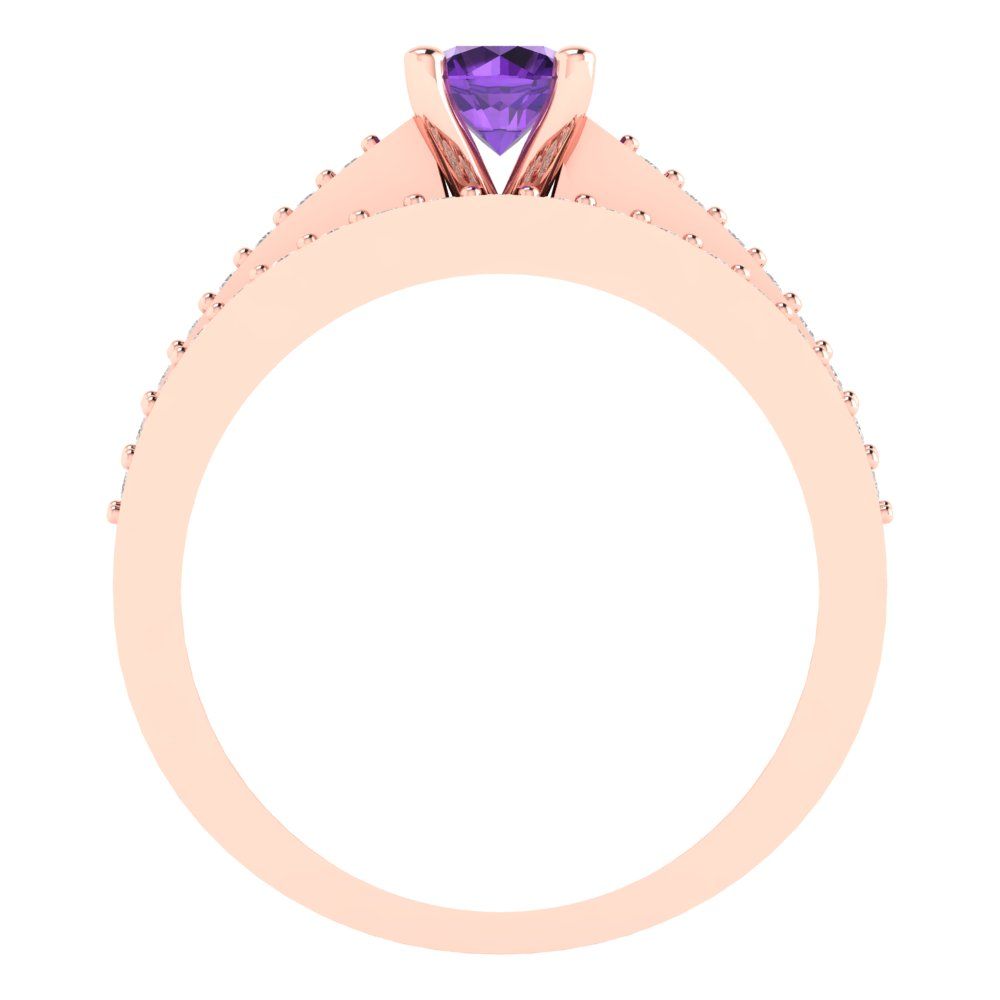 0.86 cttw Round Cut Natural Amethyst Bridal Set - Solid Rose Gold Engagement Ring & Wedding Band