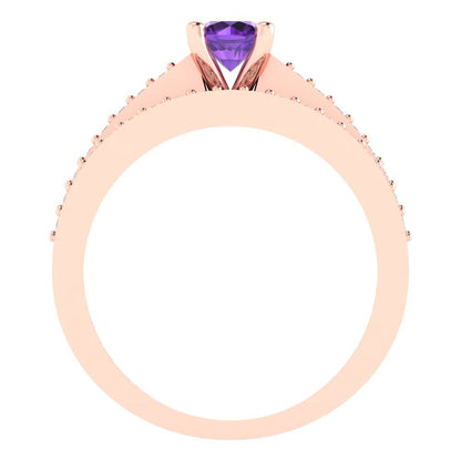 0.86 cttw Round Cut Natural Amethyst Bridal Set - Solid Rose Gold Engagement Ring & Wedding Band