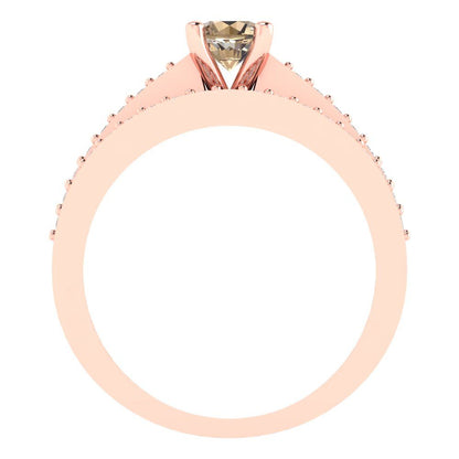 0.86 cttw Round Cut Yellow Moissanite Bridal Set - Solid Rose Gold Engagement Ring & Wedding Band