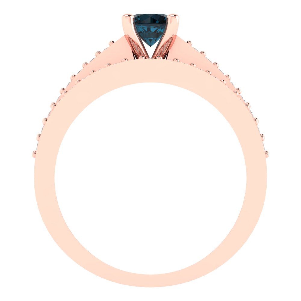 0.86 cttw Round Cut Natural London Blue Topaz Bridal Set - Solid Rose Gold Engagement Ring & Wedding Band