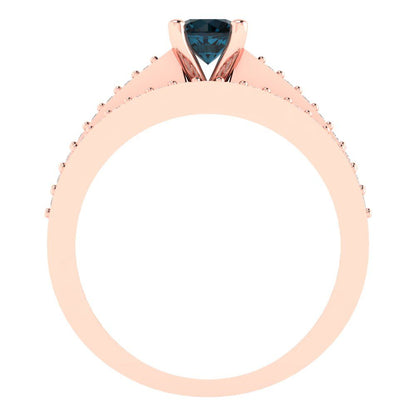 0.86 cttw Round Cut Natural London Blue Topaz Bridal Set - Solid Rose Gold Engagement Ring & Wedding Band