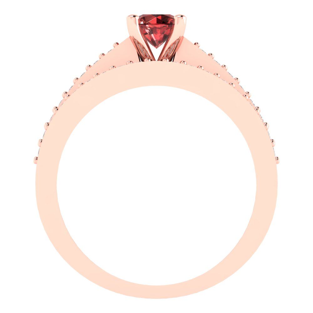 0.86 cttw Round Cut Natural Garnet Bridal Set - Solid Rose Gold Engagement Ring & Wedding Band