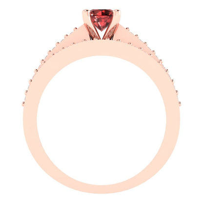 0.86 cttw Round Cut Natural Garnet Bridal Set - Solid Rose Gold Engagement Ring & Wedding Band