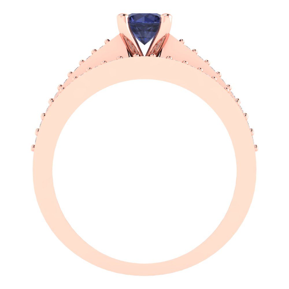 0.86 cttw Round Cut Simulated Blue Sapphire Bridal Set - Solid Rose Gold Engagement Ring & Wedding Band