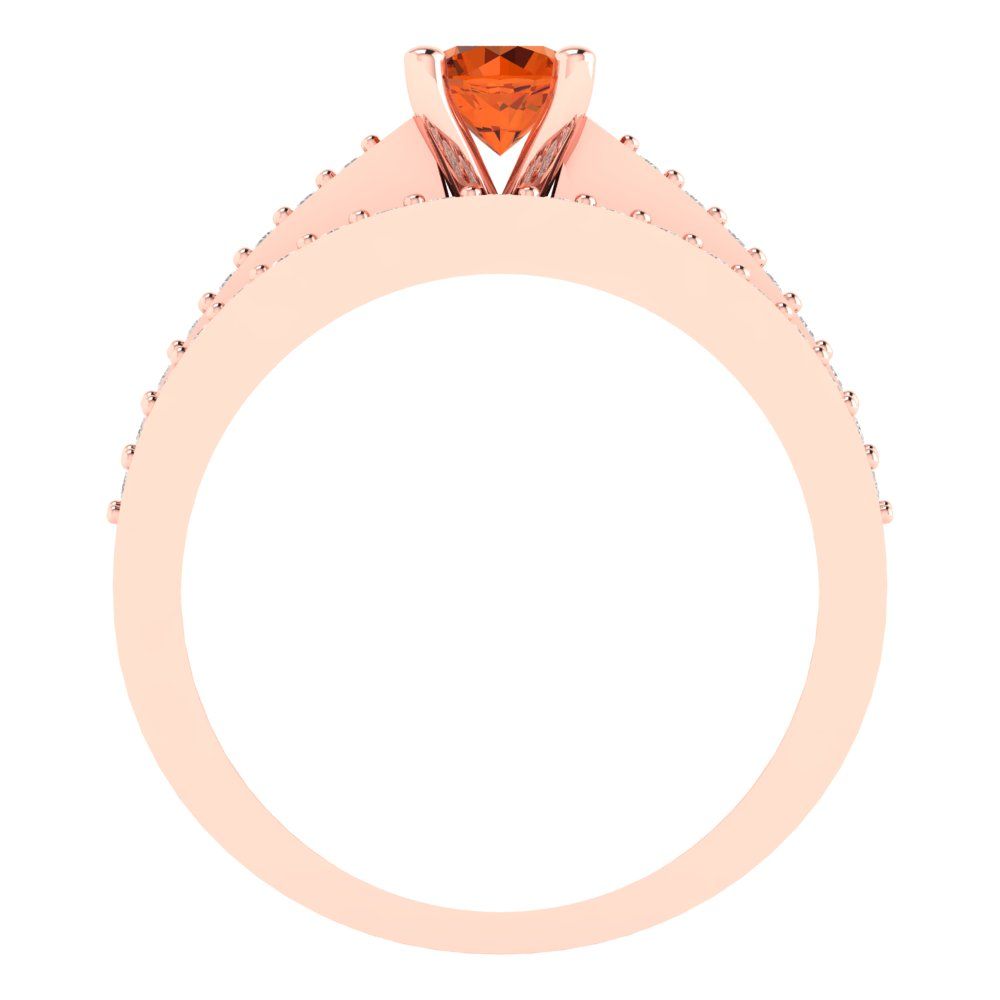 0.86 cttw Round Cut Simulated Pink Tourmaline Bridal Set - Solid Rose Gold Engagement Ring & Wedding Band