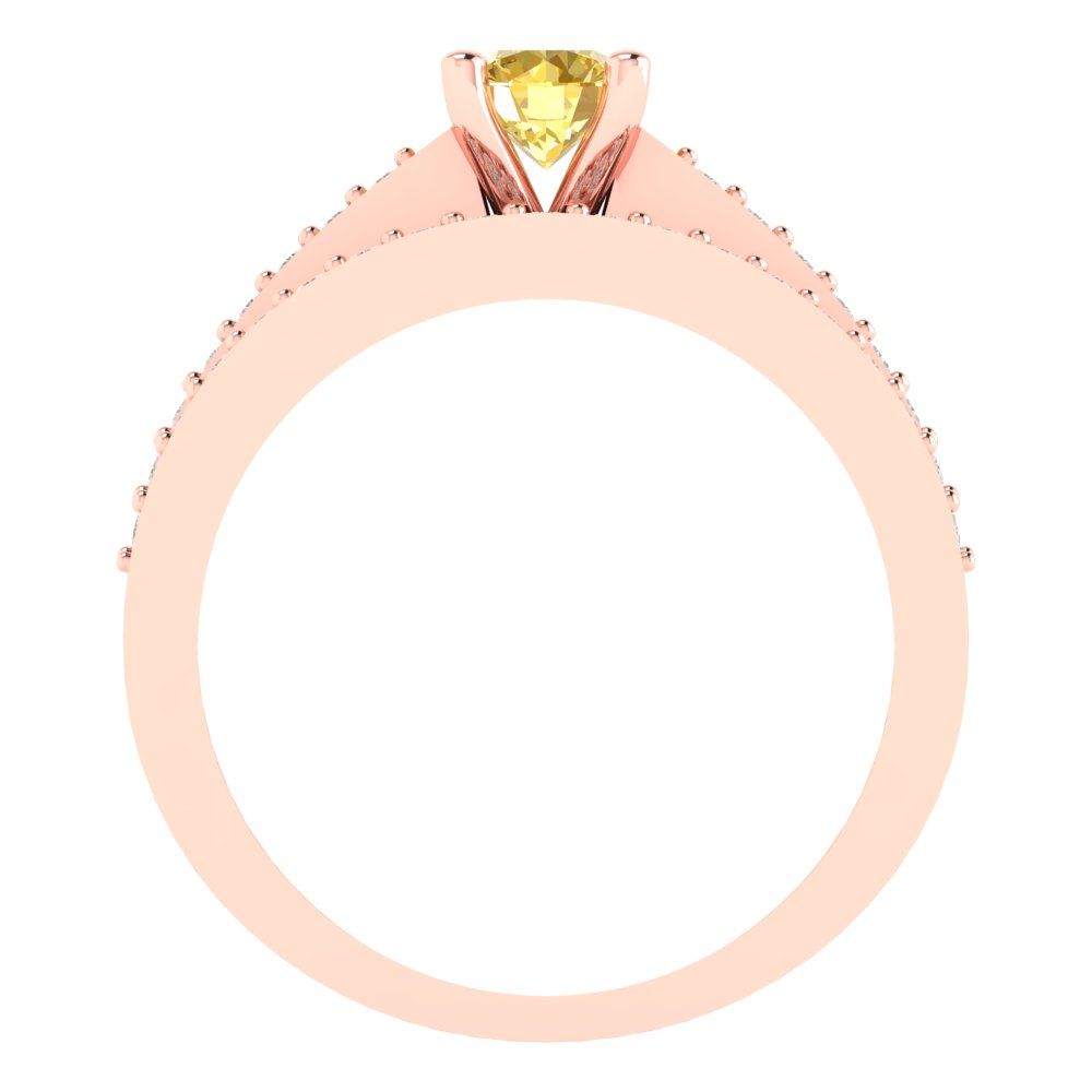 0.86 cttw Round Cut Natural Citrine Bridal Set - Solid Rose Gold Engagement Ring & Wedding Band