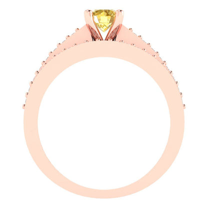 0.86 cttw Round Cut Natural Citrine Bridal Set - Solid Rose Gold Engagement Ring & Wedding Band