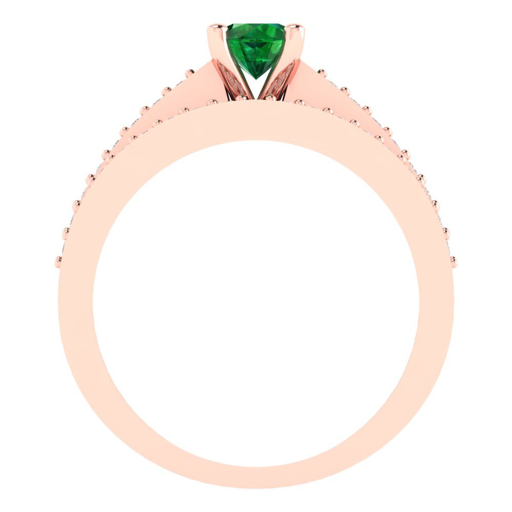 0.86 cttw Round Cut Simulated Emerald Bridal Set - Solid Rose Gold Engagement Ring & Wedding Band