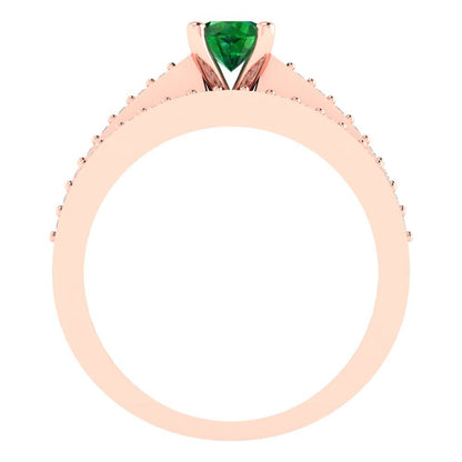 0.86 cttw Round Cut Simulated Emerald Bridal Set - Solid Rose Gold Engagement Ring & Wedding Band