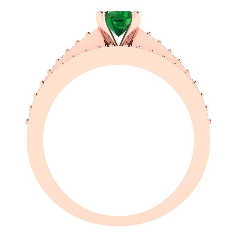 0.85 ct Brilliant Round Cut Simulated Emerald Stone Rose Gold Solitaire with Accents Bridal Set