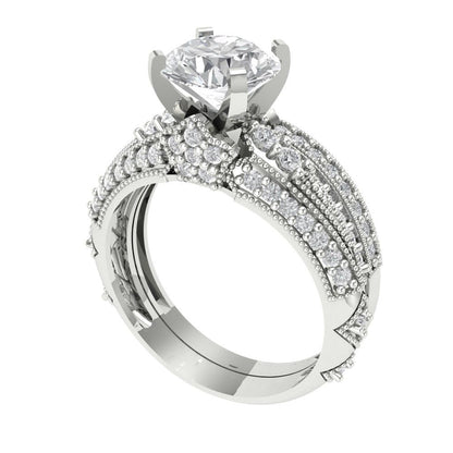 2.095 cttw Round Cut Moissanite Bridal Set - Solid White Gold Engagement Ring & Wedding Band