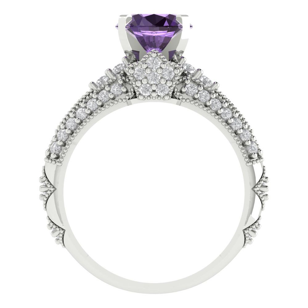2.095 cttw Round Cut Simulated Alexandrite Bridal Set - Solid White Gold Engagement Ring & Wedding Band