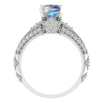 2.095 cttw Round Cut Blue Moissanite Bridal Set - Solid White Gold Engagement Ring & Wedding Band